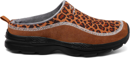 Sabots Men's Clogs Women's Slip On Garden Shoes Warm Casual Shoes Lightweight Mules Breathable Slippers Outdoor Low-Top Trainers Back Open, Leopard pattern