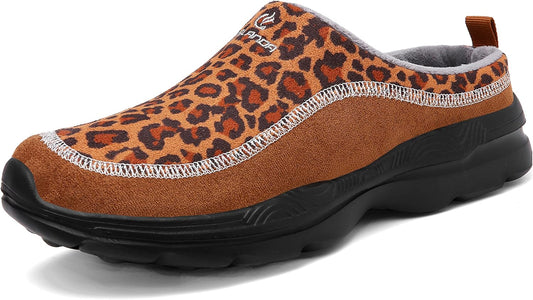 Sabots Men's Clogs Women's Slip On Garden Shoes Warm Casual Shoes Lightweight Mules Breathable Slippers Outdoor Low-Top Trainers Back Open, Leopard pattern